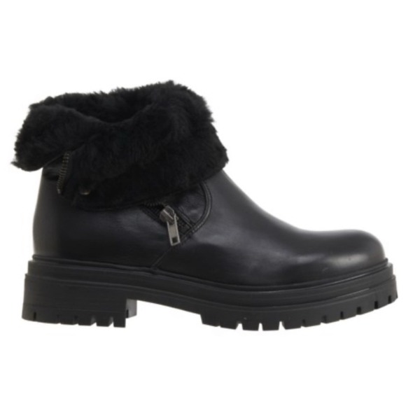 Avellini Shearling Lined Leather Boots Fold Down Black Lug Sole EU 40 USA 9 - Picture 3 of 10